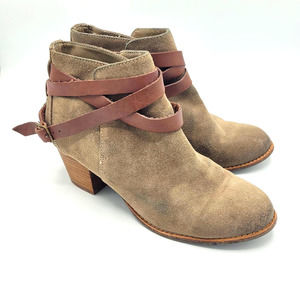 Dolce Vita DV Calia Tan Suede Strappy Ankle Booties Womans Size 8.5